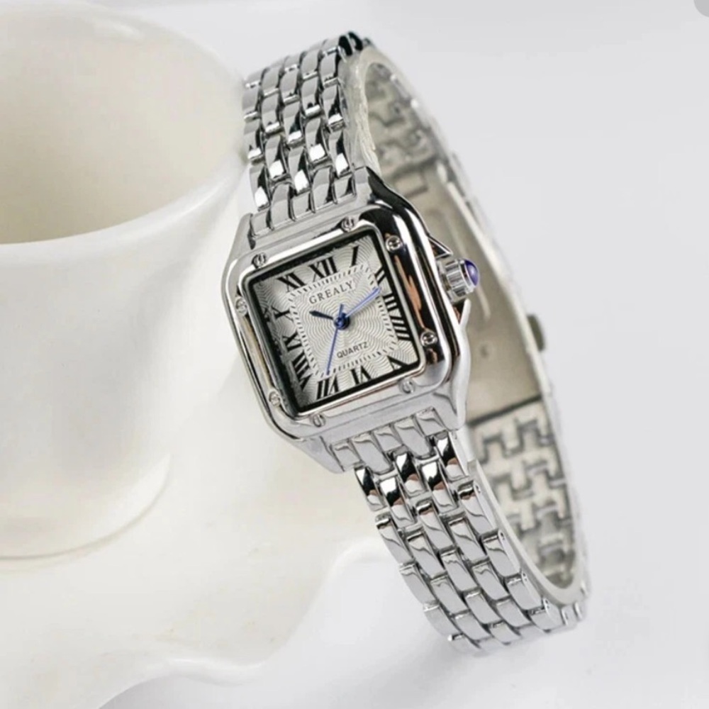 brand new Women Silver tone Stainless steel Rhinestone Bezel Square Watch - Picture 5 of 12